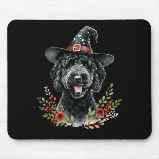 Schwarze Labradoodle-Hund Halloween-Wasserfarben-K Mousepad (Vorne)