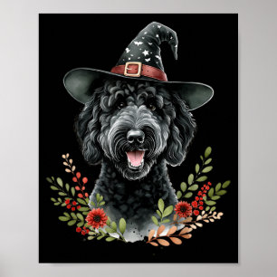 Schwarze Labradoodle-Hund-Halloween-Wasserfarben-K Poster
