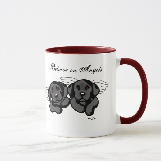 Schwarze Labrador-Engel (Regenbogen-Brücke) Tasse (Rechts)