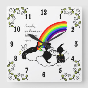 Schwarze Labrador-Engels-Regenbogen-Brücke Quadratische Wanduhr