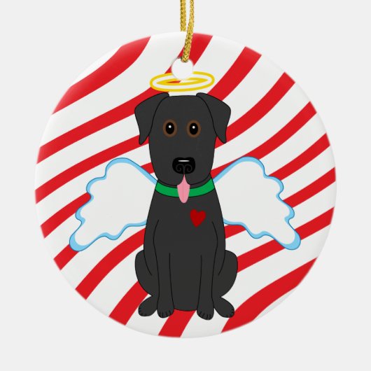 Schwarze Labrador-Engels-Weihnachtshundeverzierung Keramik Ornament (Vorne)