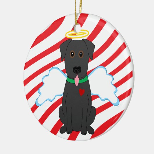 Schwarze Labrador-Engels-Weihnachtshundeverzierung Keramik Ornament (Links)
