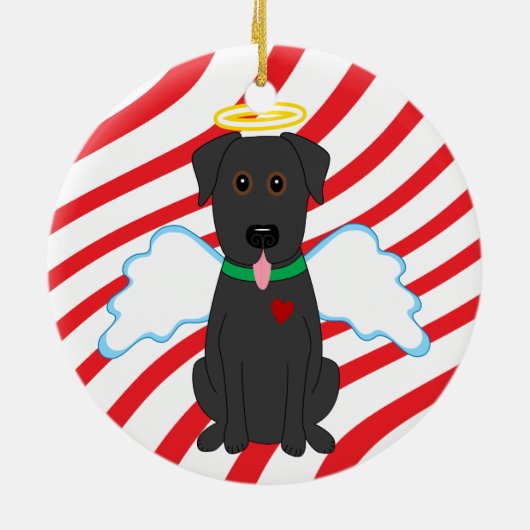 Schwarze Labrador-Engels-Weihnachtshundeverzierung Keramik Ornament (Hinten)