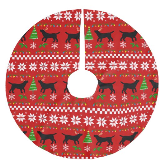 Schwarze Labrador-Geweih-hässliches Polyester Weihnachtsbaumdecke (Vorderseite)