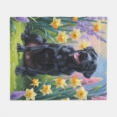 Schwarze Labrador Hunde Frühlingsblumen Malerei Fleecedecke (Vorderseite (Horizontal))