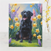 Schwarze Labrador Hunde Frühlingsblumen Malerei Karte (Gelbe Blume)