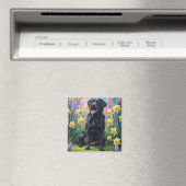 Schwarze Labrador Hunde Frühlingsblumen Malerei Magnet (In Situ (Geschirrspüler))