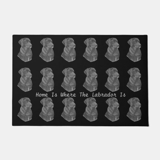 schwarze Labrador-Hundeporträtkunst mit Spaßslogan Fußmatte (Vorderseite)