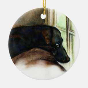 Schwarze Labrador-Hundeverzierung Keramik Ornament