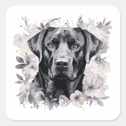 Schwarze Labrador-Hundkleber Quadratischer Aufkleber (Vorderseite)