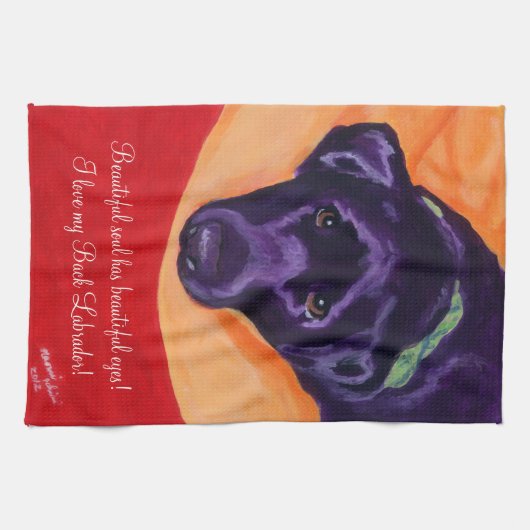 Schwarze Labrador-Malerei Geschirrtuch (Horizontal)