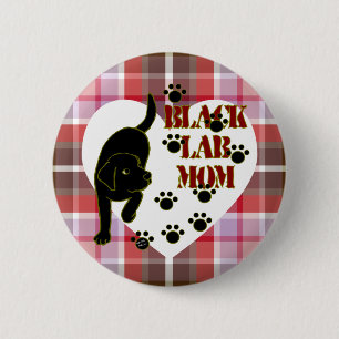 Schwarze Labrador-Mama u. Herz kariert Button