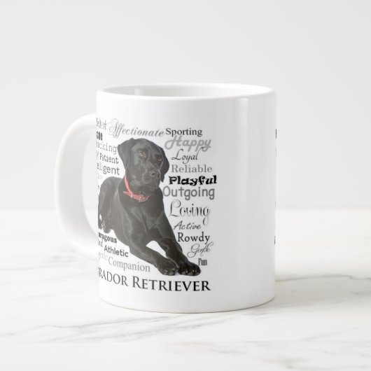 Schwarze Labrador-Merkmal-Tasse Jumbo-Tasse (Vorderseite Links)