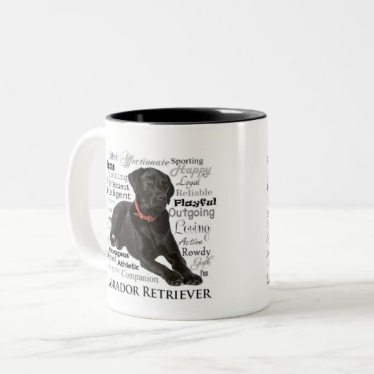 Schwarze Labrador-Merkmal-Tasse Zweifarbige Tasse (Vorderseite Links)
