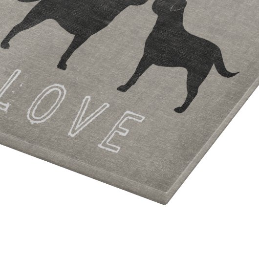Schwarze Labrador-Retriever mit Herzen und Liebe Schneidebrett (Ecke)