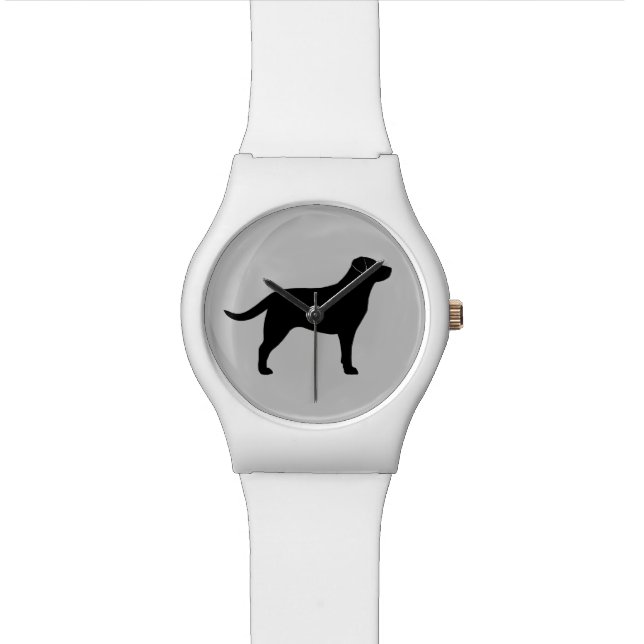 Schwarze Labrador-Retriever-Silhouette Armbanduhr (Nahaufnahme)
