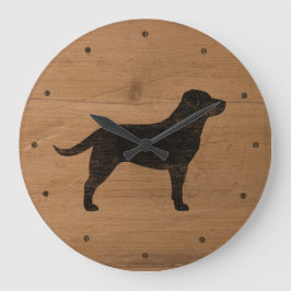 Schwarze Labrador Retriever Silhouette Große Wanduhr