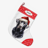 Schwarze Labrador Retriever Weihnachtsmannmütze Großer Weihnachtsstrumpf (Vorderansicht (hängend))