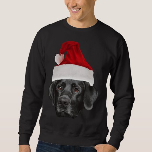 Schwarze Labrador Retriever Weihnachtsmannmütze Sweatshirt (Vorderseite)