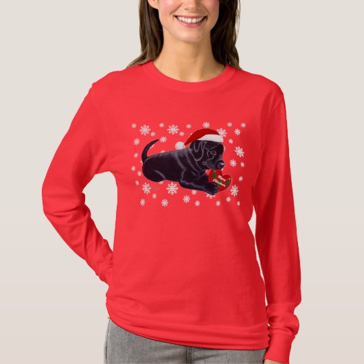 Schwarze Labrador retriever-Weihnachtsschneeflocke T-Shirt (Vorderseite)