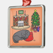 Schwarze Labrador-Weihnachtsbaum-Illustration Ornament Aus Metall (Links)