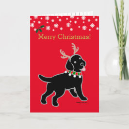 Schwarze Labrador-Weihnachtsgeweihe Feiertagskarte