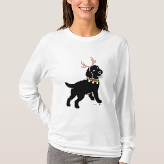 Schwarze Labrador-Weihnachtsgeweihe T-Shirt (Vorderseite)