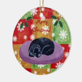 Schwarze Labrador-Weihnachtsmosaik-Schneeflocke Keramik Ornament (Links)