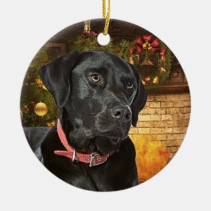 Schwarze Labrador-Weihnachtsverzierung Keramik Ornament