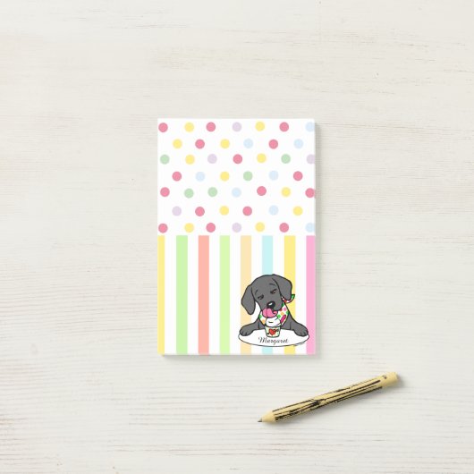 Schwarze Labrador-Welpen-Eiscreme-Notiz Post-it Klebezettel (Auf Schreibtisch)