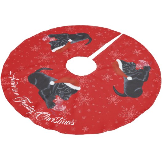 Schwarze Labrador-Welpen-Weihnachtsschneeflocke Polyester Weihnachtsbaumdecke (Schrägansicht)