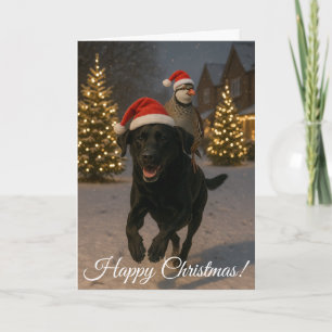Schwarze Labradormischung und Rebhuhn-Weihnachtska Feiertagskarte