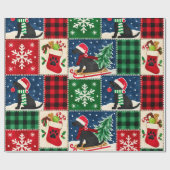Schwarze Labradors Weihnachts-Patchwork-Quilt Geschenkpapier (Flach)