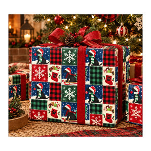 Schwarze Labradors Weihnachts-Patchwork-Quilt Geschenkpapier
