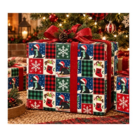 Schwarze Labradors Weihnachts-Patchwork-Quilt Geschenkpapier