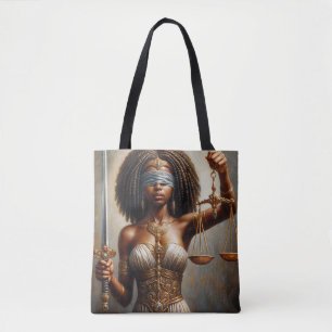 Schwarze Lady Justice mit Waage und Schwert Kunst Tasche
