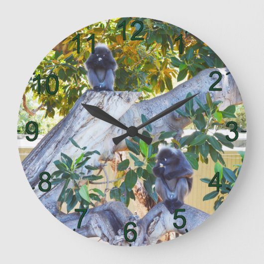 Schwarze Langur-Affen essen, Wall-Uhr Große Wanduhr (Vorderseite)