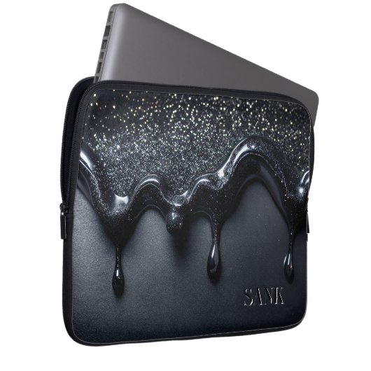 Schwarze Laptop-Tasche mit Sequenzen gesunken Laptopschutzhülle (Vorne Rechts)