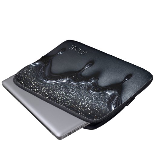 Schwarze Laptop-Tasche mit Sequenzen gesunken Laptopschutzhülle (Vorne Knopf)