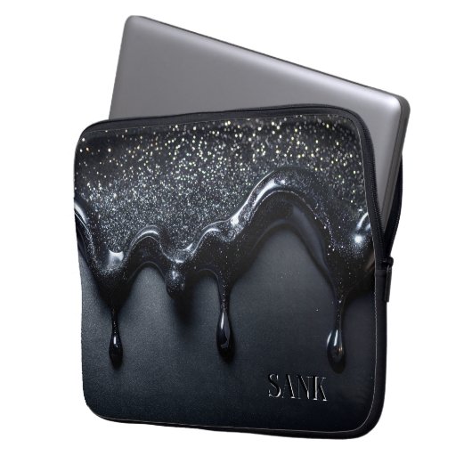 Schwarze Laptop-Tasche mit Sequenzen gesunken Laptopschutzhülle (Vorderseite Links)