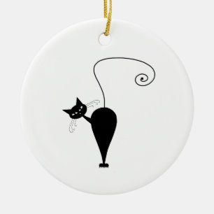 Schwarze launische Miezekatze 5 Keramik Ornament