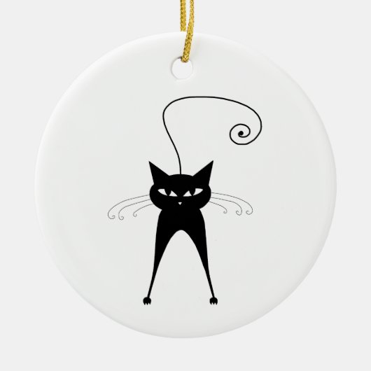 Schwarze launische Miezekatze 6 Keramikornament (Vorne)