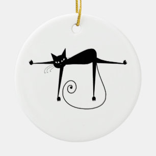 Schwarze launische Miezekatze 8 Keramikornament