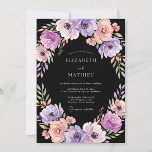 Schwarze Lavendel-Mohn-Hochzeit Einladung