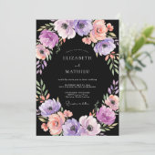 Schwarze Lavendel-Mohn-Hochzeit Einladung (Stehend Vorderseite)