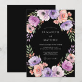 Schwarze Lavendel-Mohn-Hochzeit Einladung (Vorne/Hinten)