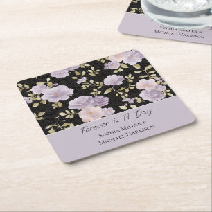 Schwarze Lavendelblüten Hochzeit Rechteckiger Pappuntersetzer