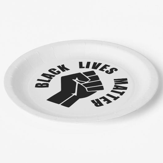 Schwarze Lebensfrage Pappteller (Schrägansicht)