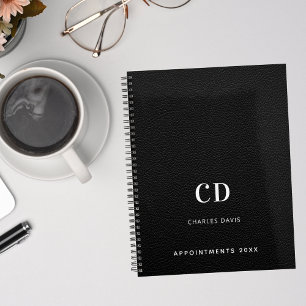 Schwarze Leder-Monogramm-Initialen 2027 Planer