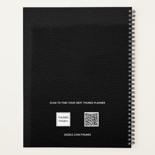 Schwarze Ledermonogramm-Initialen 2026 Planer (Rückseite)